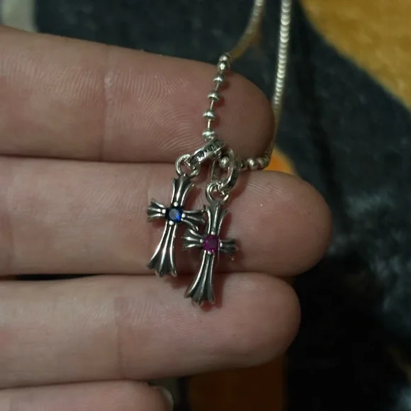 .925 CH RUBY AND SAPPHIRE DOUBLE BABY FAT PENDENT 18 IN. BALL CHAIN NECKLACE - Picture 3 of 9